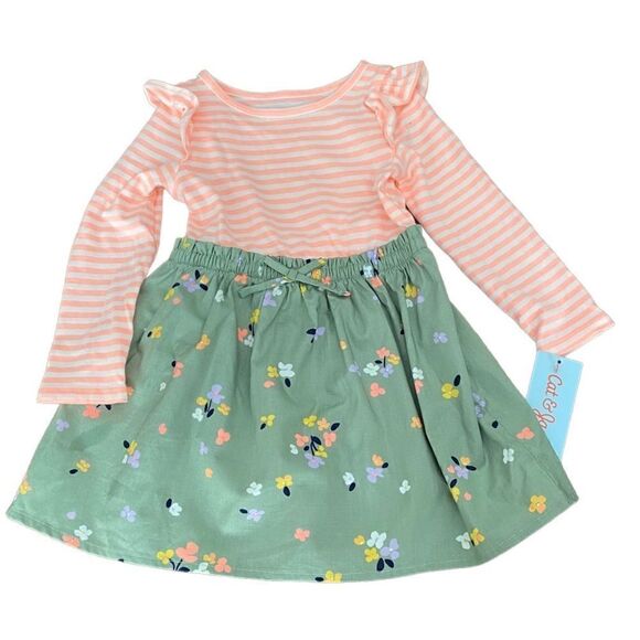 Cat & Jack Dress Striped Floral Dress 2T NWT - Picture 1 of 5